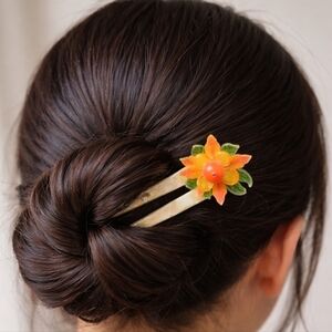 Hair Pin With Orange Blossom Flower